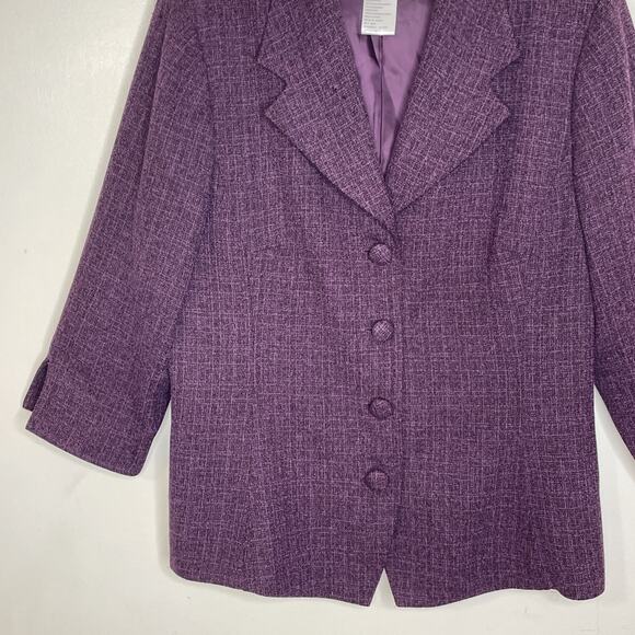 PLAZA SOUTH Women's 14 Jacket Skirt 2-Piece Suit Set 3/4 Sleeve PURPLE BLACK - Picture 15 of 16